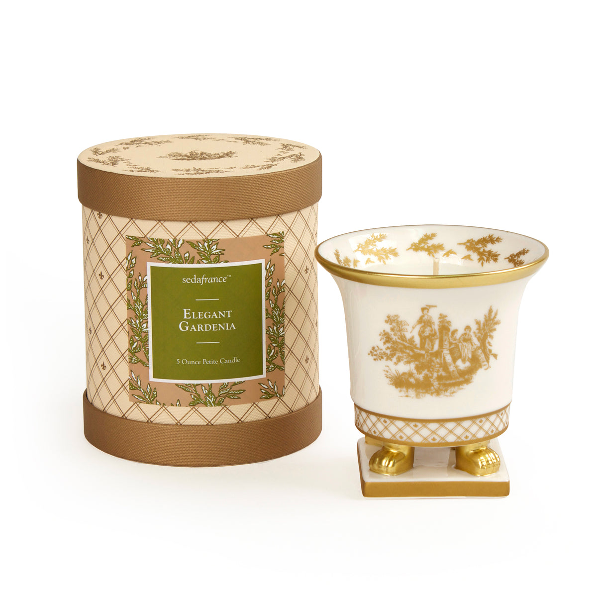 Elegant Gardenia Classic Toile Petite Ceramic Candle